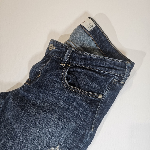 Hollister Jeans Womens 7R 28x31 Distressed Dark Wash Low Rise Skinny Y2K Style - Picture 9 of 12